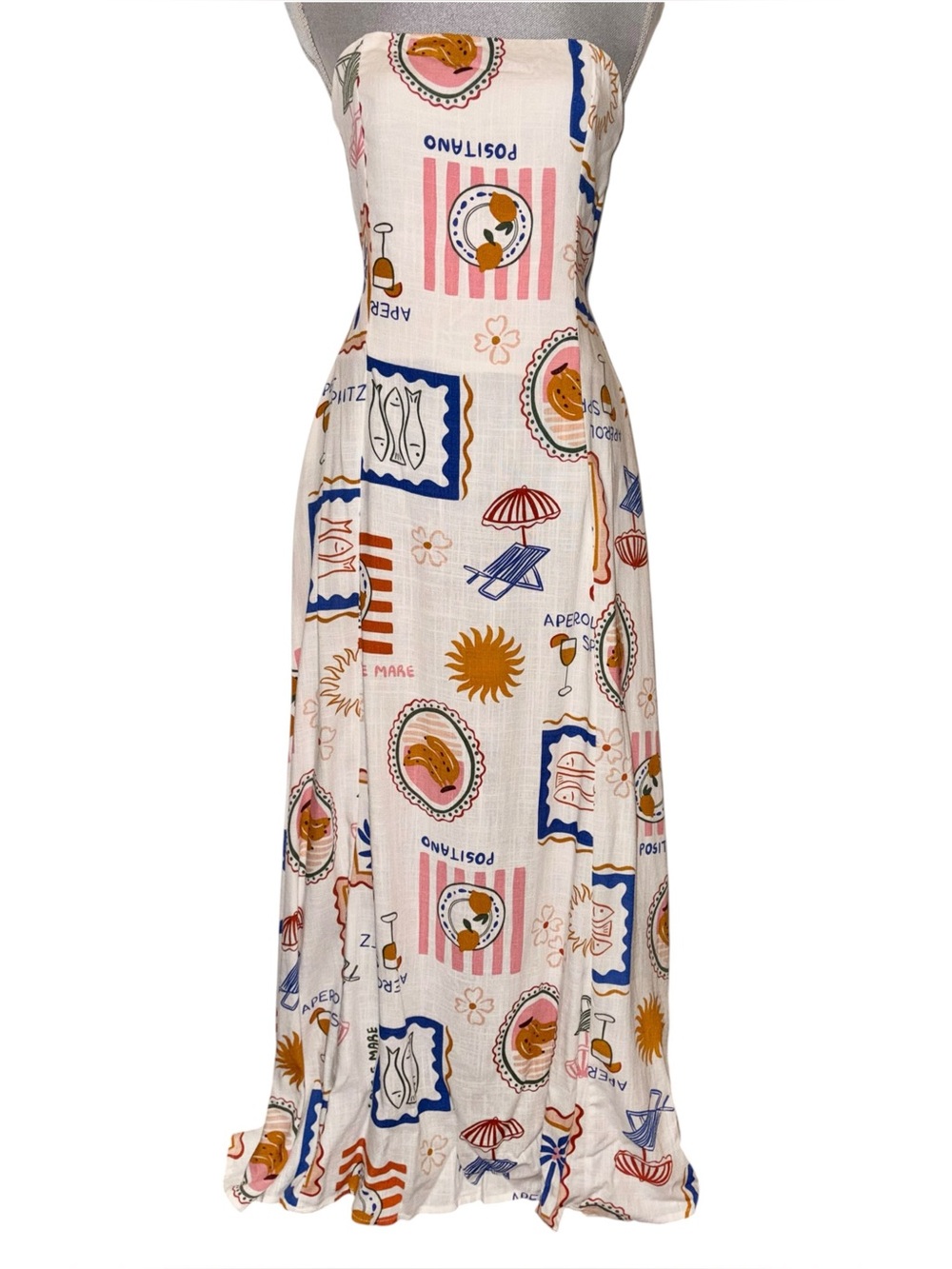 Paper Heart Aperol Spritz Italian Summer Strapless Linen Maxi Dress
